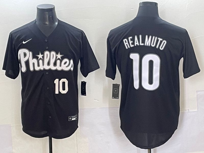 Men 2025 Philadelphia Phillies 10 Realmuto Black Fashion Nike MLB Jersey style 7093
